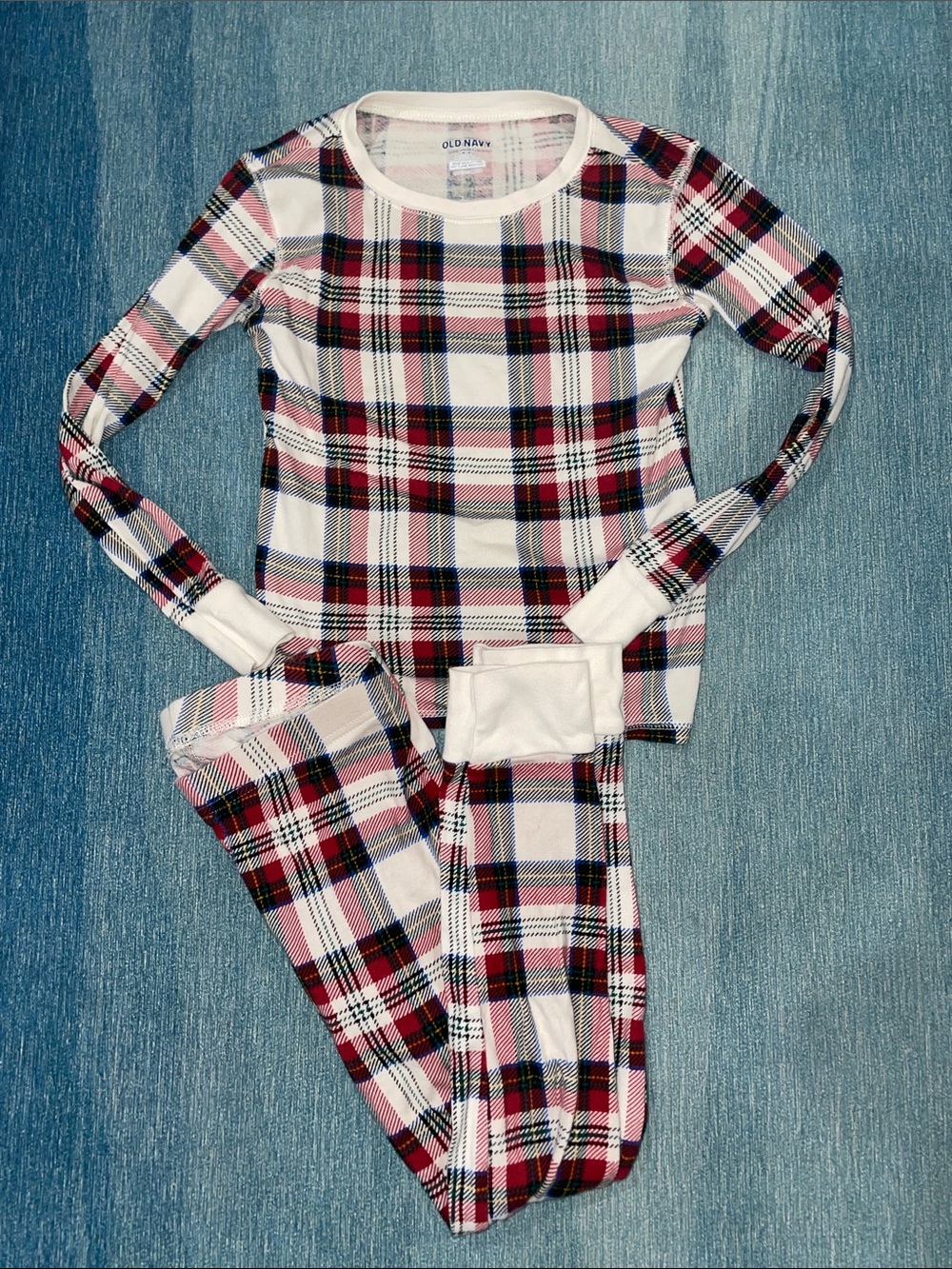 Old Navy White Tartans Kids Long-Sleeve Pajama Set